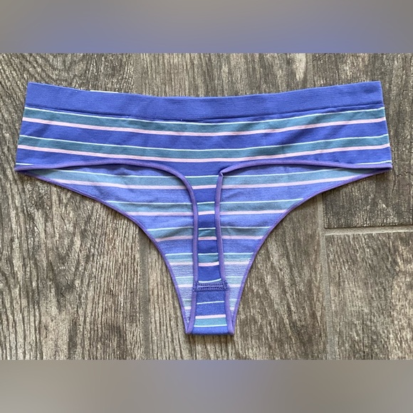 New SO Intimates Seamless thong panties you pick size L Blue Iris Stripe - Picture 2 of 2